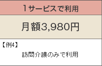 1サービスで利用 月額3,980円 例4)訪問介護のみで利用