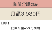 訪問介護のみ 月額3,980円 例1)訪問介護のみで利用