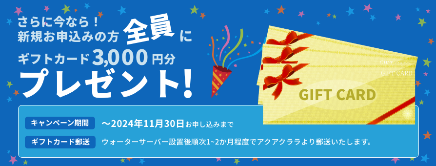 さらに今なら！新規お申し込みの方全員にギフトカード3000円分プレゼント！